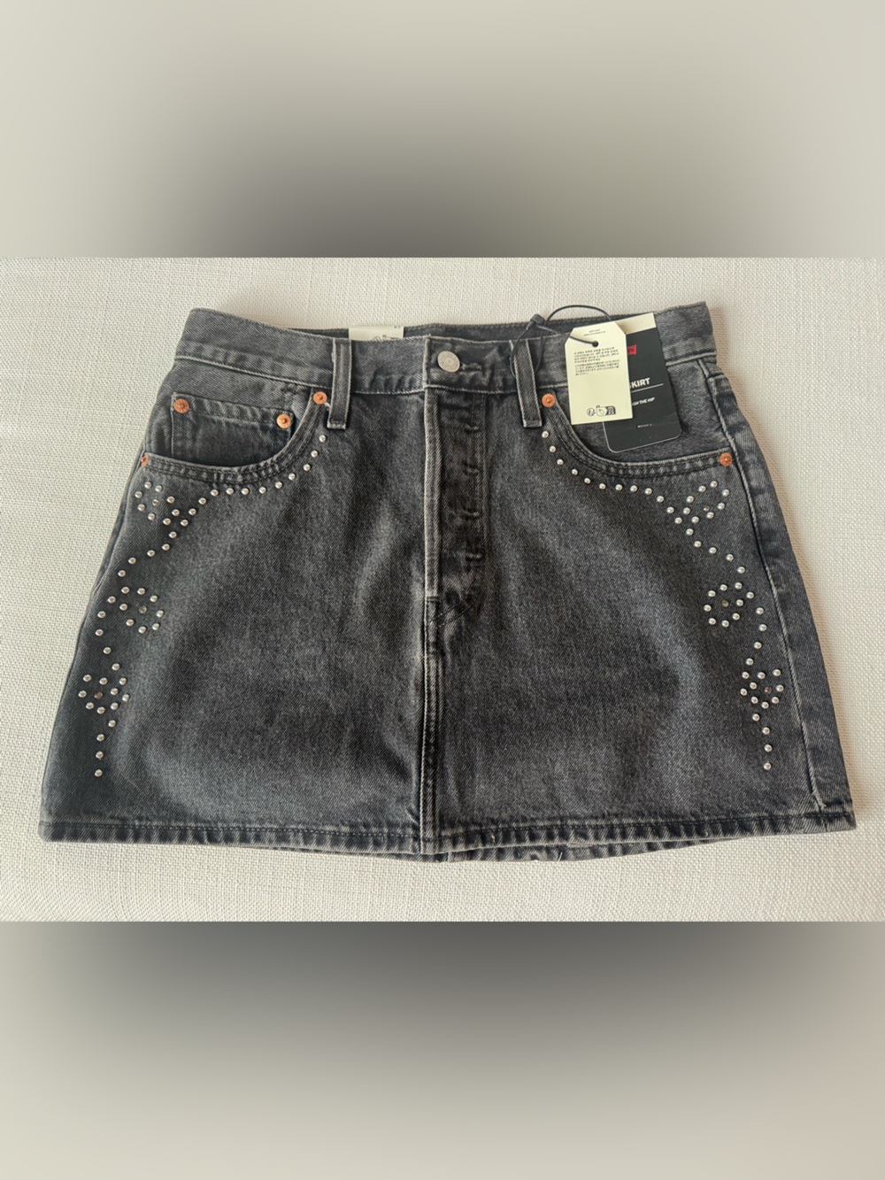 Levi's Black Washed Denim Mini Skirt with Silver Studs